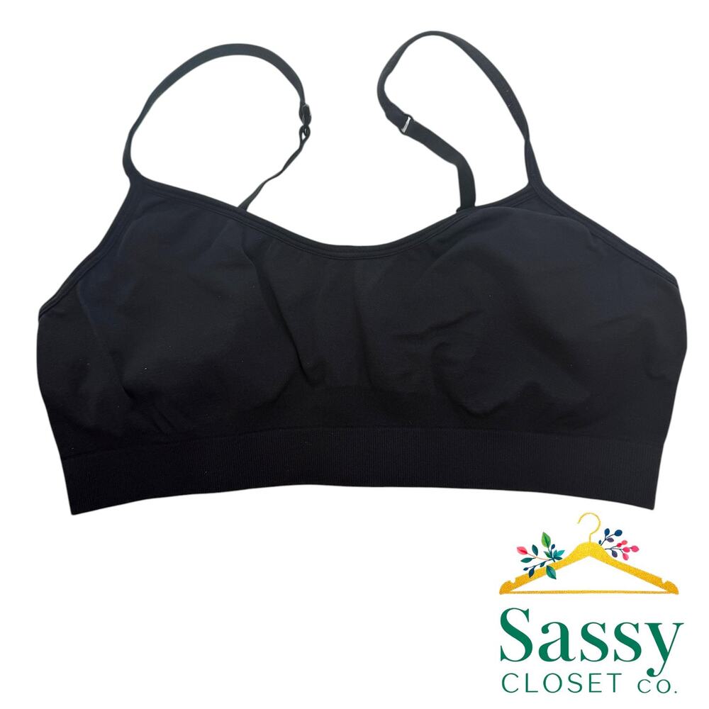 Athleta Sports Bra L Black Adjustable Straps Removable Pads Workout Gym EUC